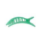 Mint green plastic claw hair clip with curved prongs.