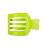 Neon green flat square hair clip with ridged teeth and hinged back