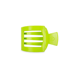 Neon lime small flat square hair clip with ridged claw, side view