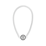 Clear spiral coil headband with round T logo charm