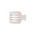 Small flat square hair clip in cream, with open cutout center and prong teeth