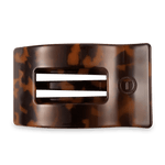 Large flat rectangular tortoise shell hair clip with metal spring hinge detail