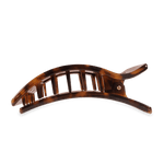 Tortoise shell curved rectangular hair clip with ridged teeth and side lever