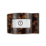 Tortoise-pattern rectangular hair clip with front logo detail