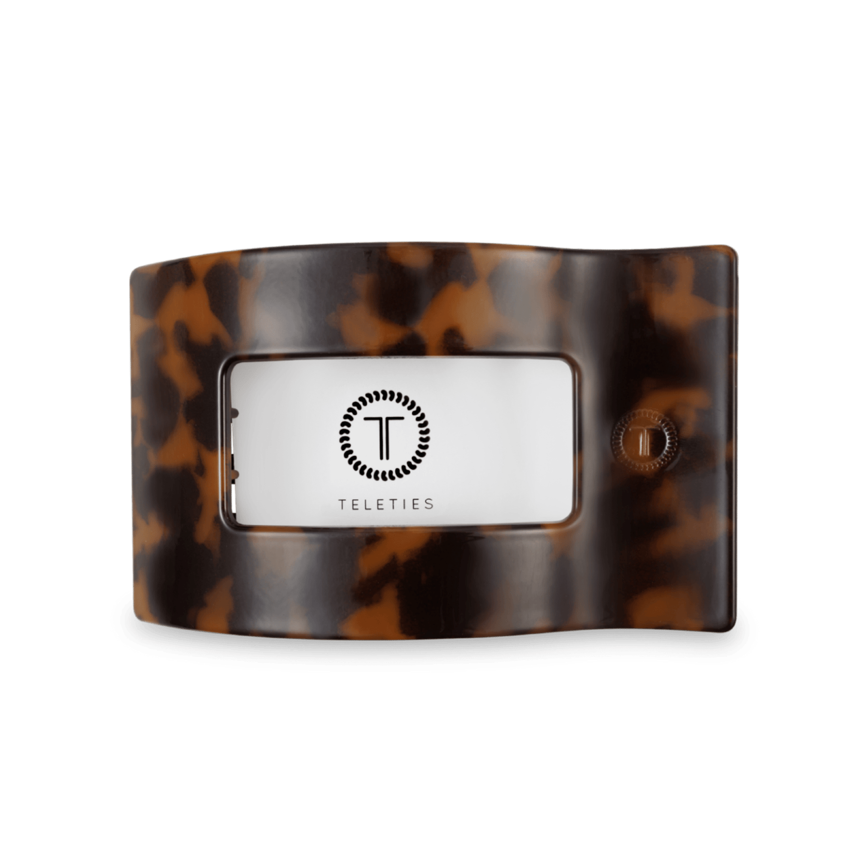 Tortoise-pattern rectangular hair clip with front logo detail