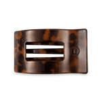 Tortoise-pattern flat rectangular hair clip with ridged teeth