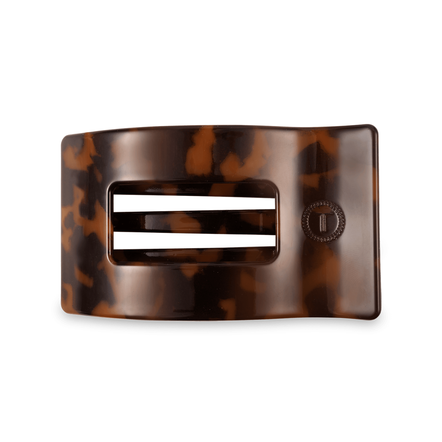 Tortoise-pattern flat rectangular hair clip with ridged teeth