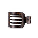 Tortoiseshell flat square hair clip with hinged teeth, medium size