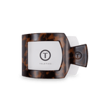Medium tortoiseshell flat square hair clip with brand logo on white panel
