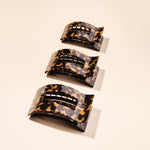 Set of three tortoise shell flat rectangle hair clips