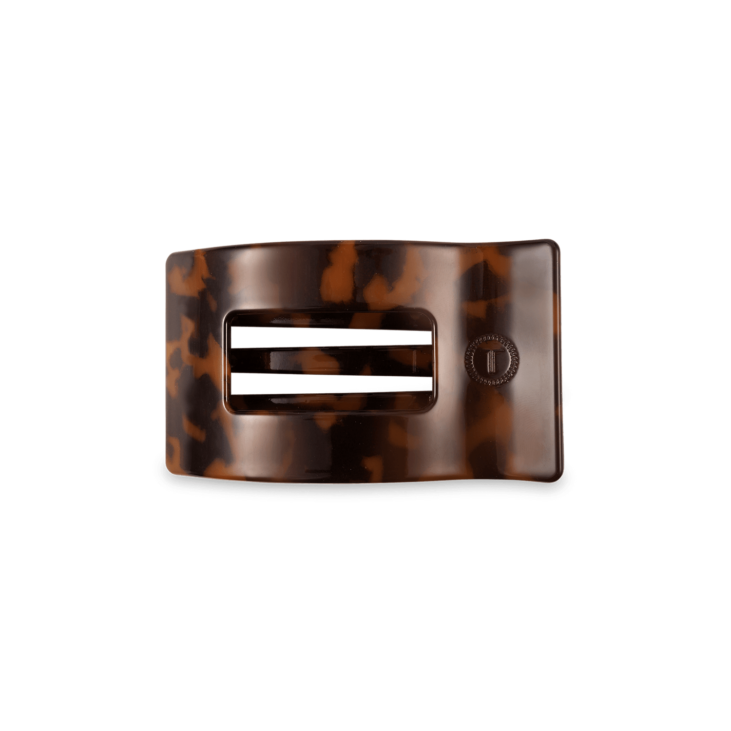 Tortoise shell small flat rectangle hair clip with two metal bars and rivet