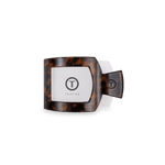 Flat square tortoiseshell hair clip with white brand insert
