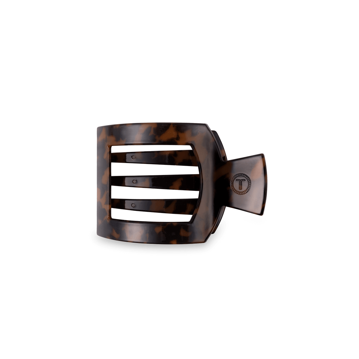 Dark tortoiseshell flat square hair clip with four prongs