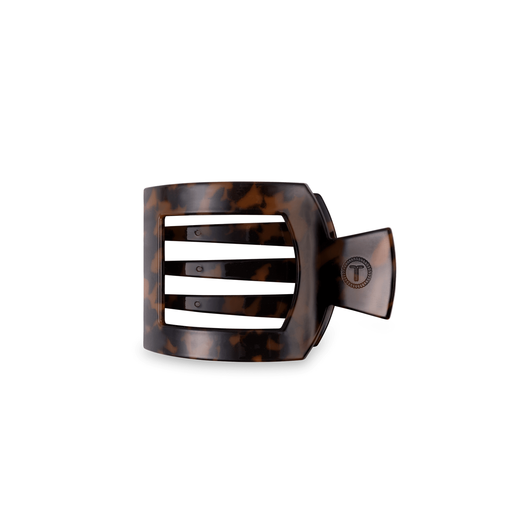 Dark tortoiseshell flat square hair clip with four prongs