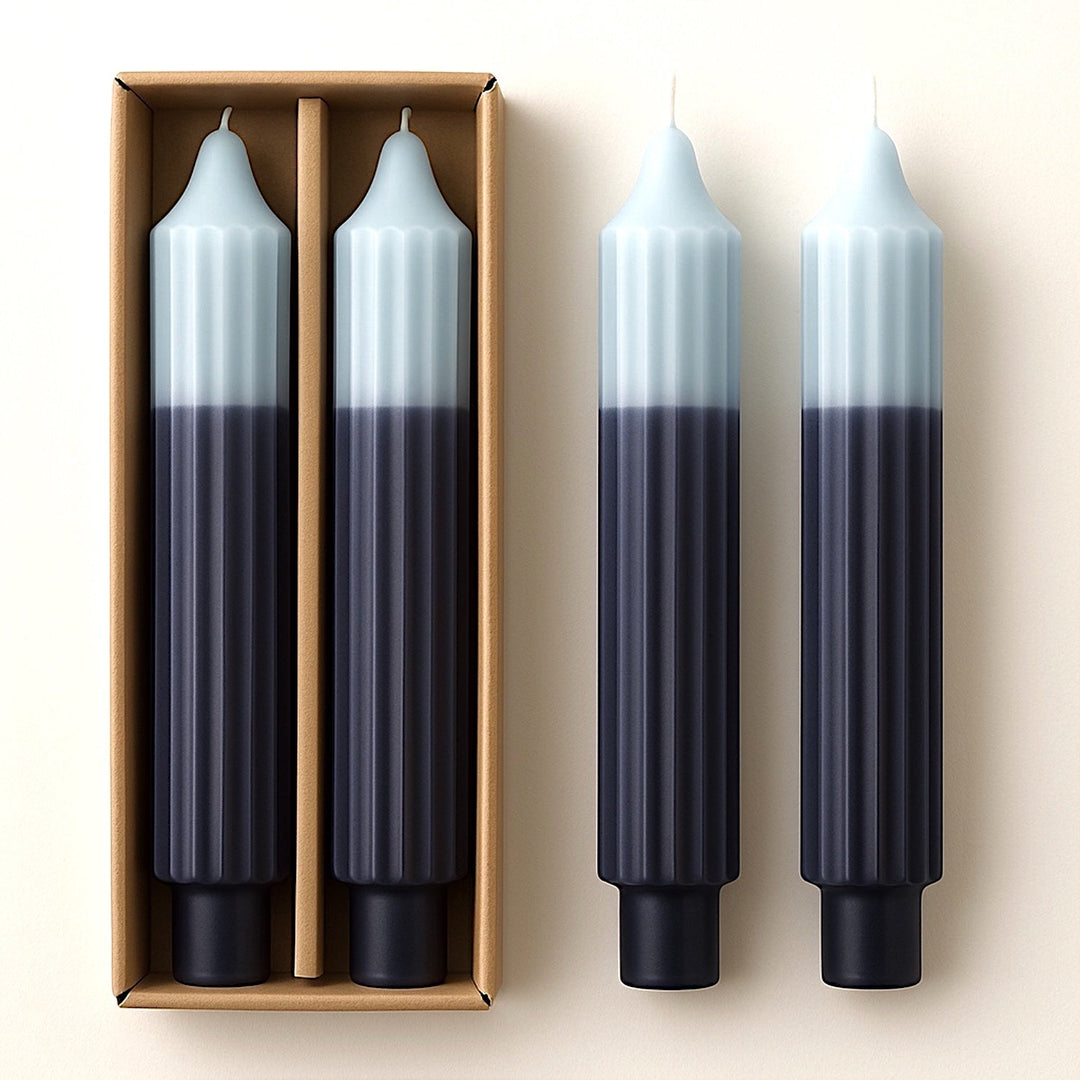 Blue Two-Tone Pleated Taper Candles | Set of 2