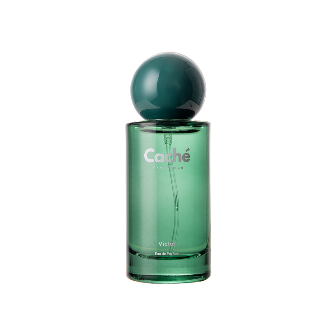 Isolated teal eau de parfum bottle with spherical cap
