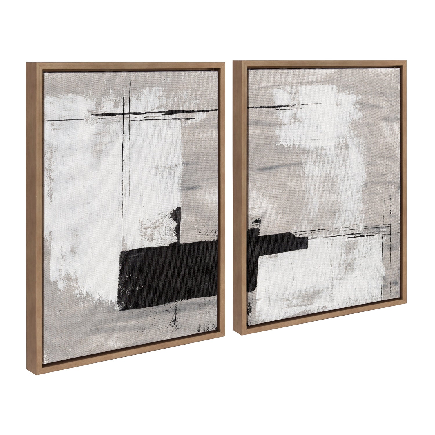 Sylvie Line Left and Right Neutral Linen Framed Canvas Art Set by Nikita Jariwala