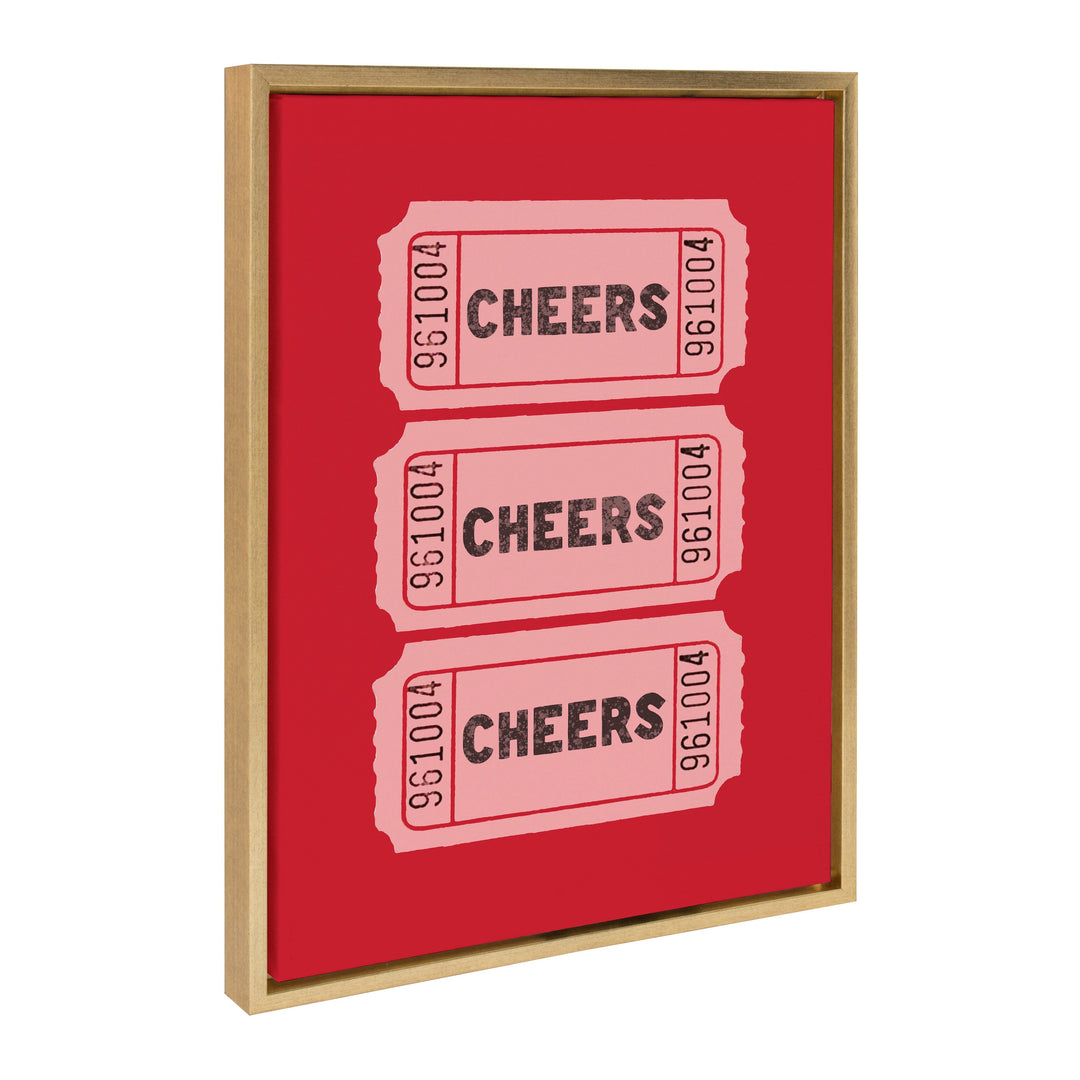 Sylvie Cheers Pink Red Ticket Framed Canvas by Alli Standefer