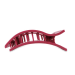 Maroon curved hair barrette with ridged teeth and snap clip ends