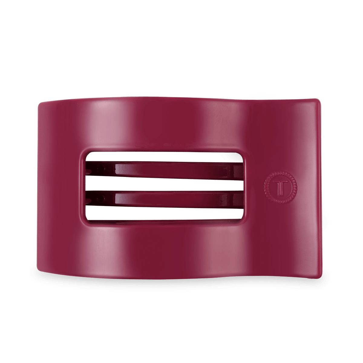 Large maroon flat rectangle hair clip with open center cutout