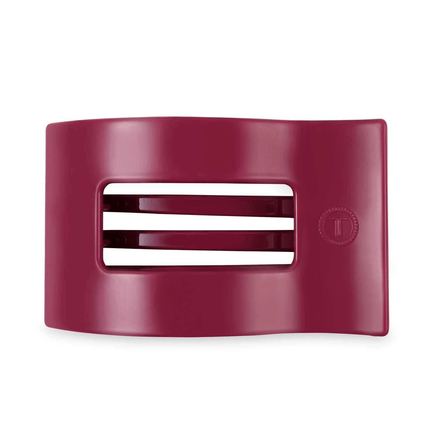Large maroon flat rectangle hair clip with open center cutout