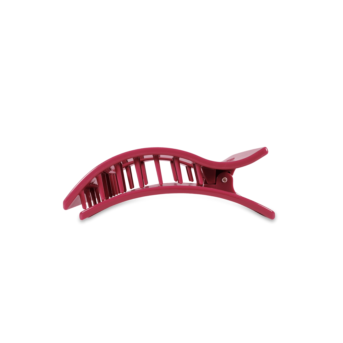Small curved flat rectangle hair clip, burgundy, with open prongs