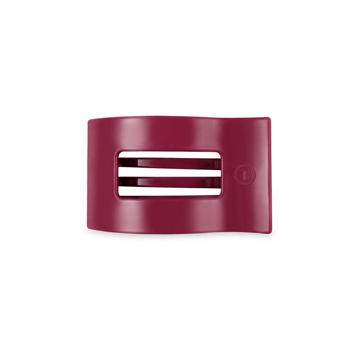 Small flat rectangle hair clip, burgundy, with three-tooth prongs