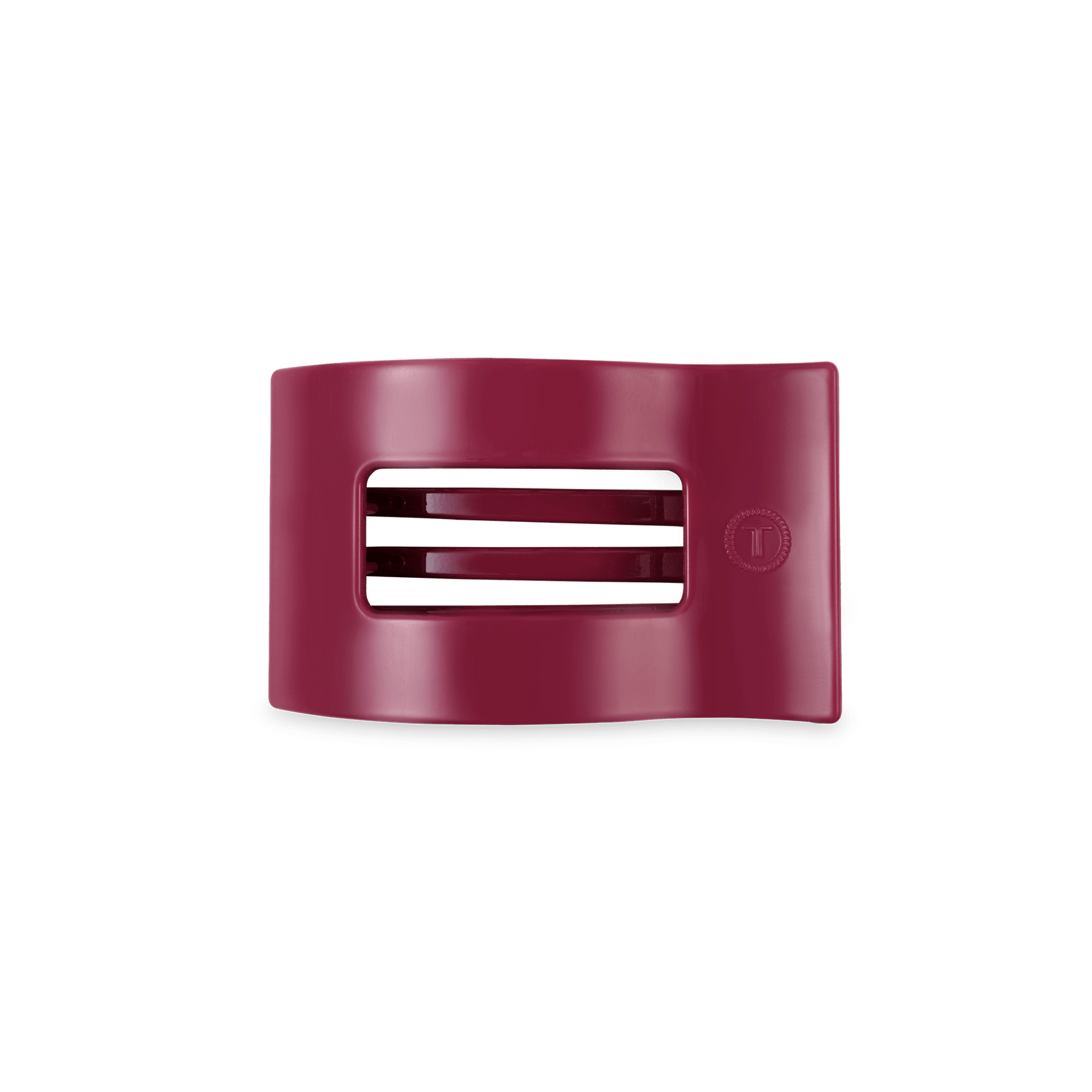 Small flat rectangle hair clip, burgundy, with three-tooth prongs