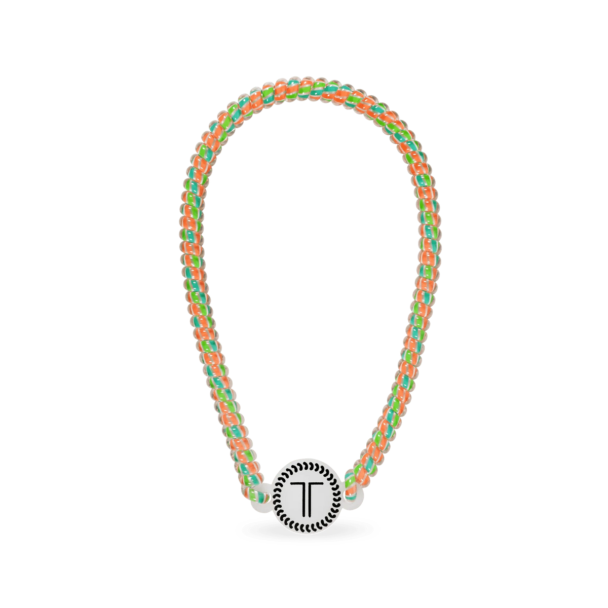 Rainbow beaded headband with round letter charm at front