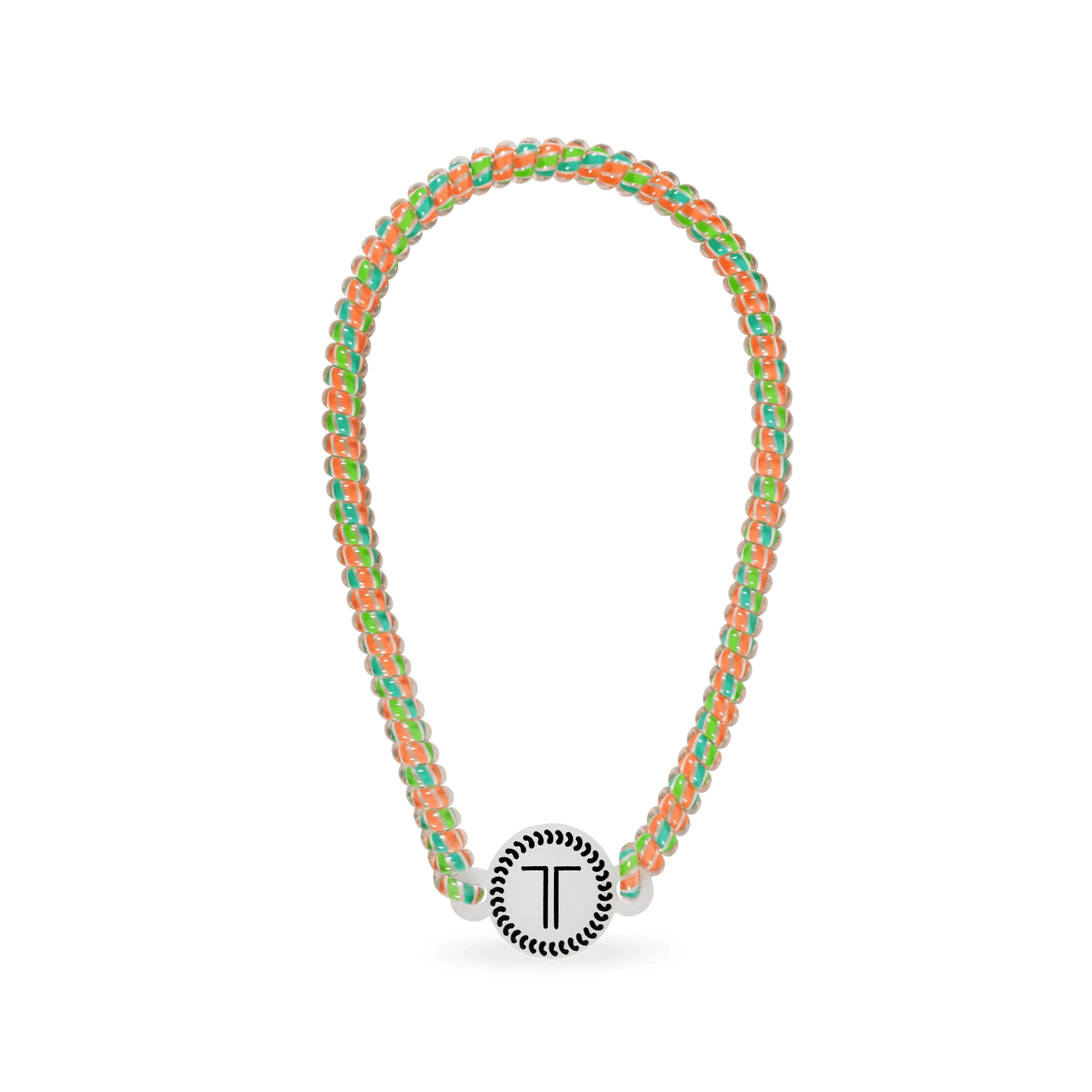 Rainbow beaded headband with round letter charm at front